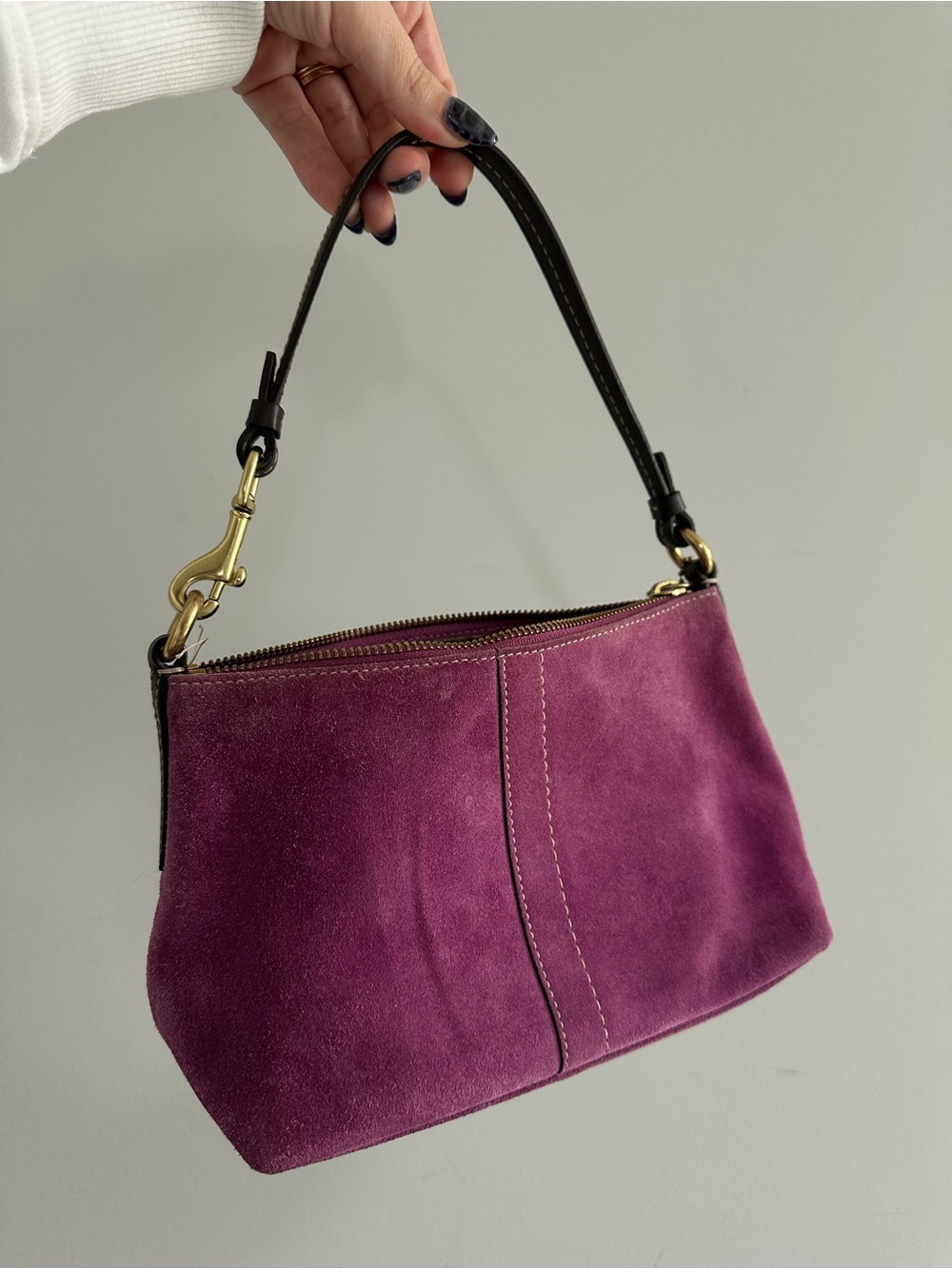 Coach Pink Suede Shoulder Bag, Brown Strap